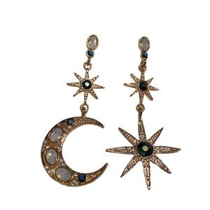 Betsey Johnson “Celestial Star and moon” mismatch blue earrings